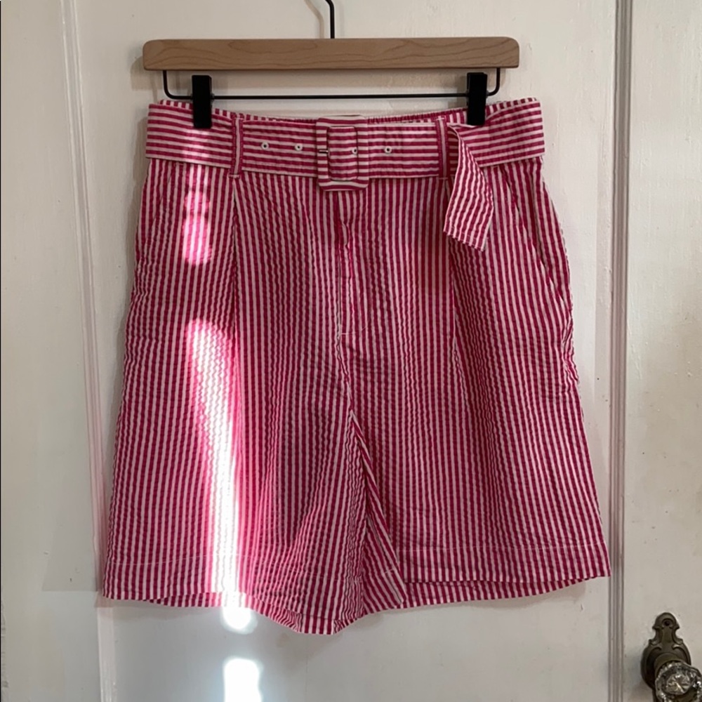 A New Day Pink Seersucker Belt Buckle Shorts